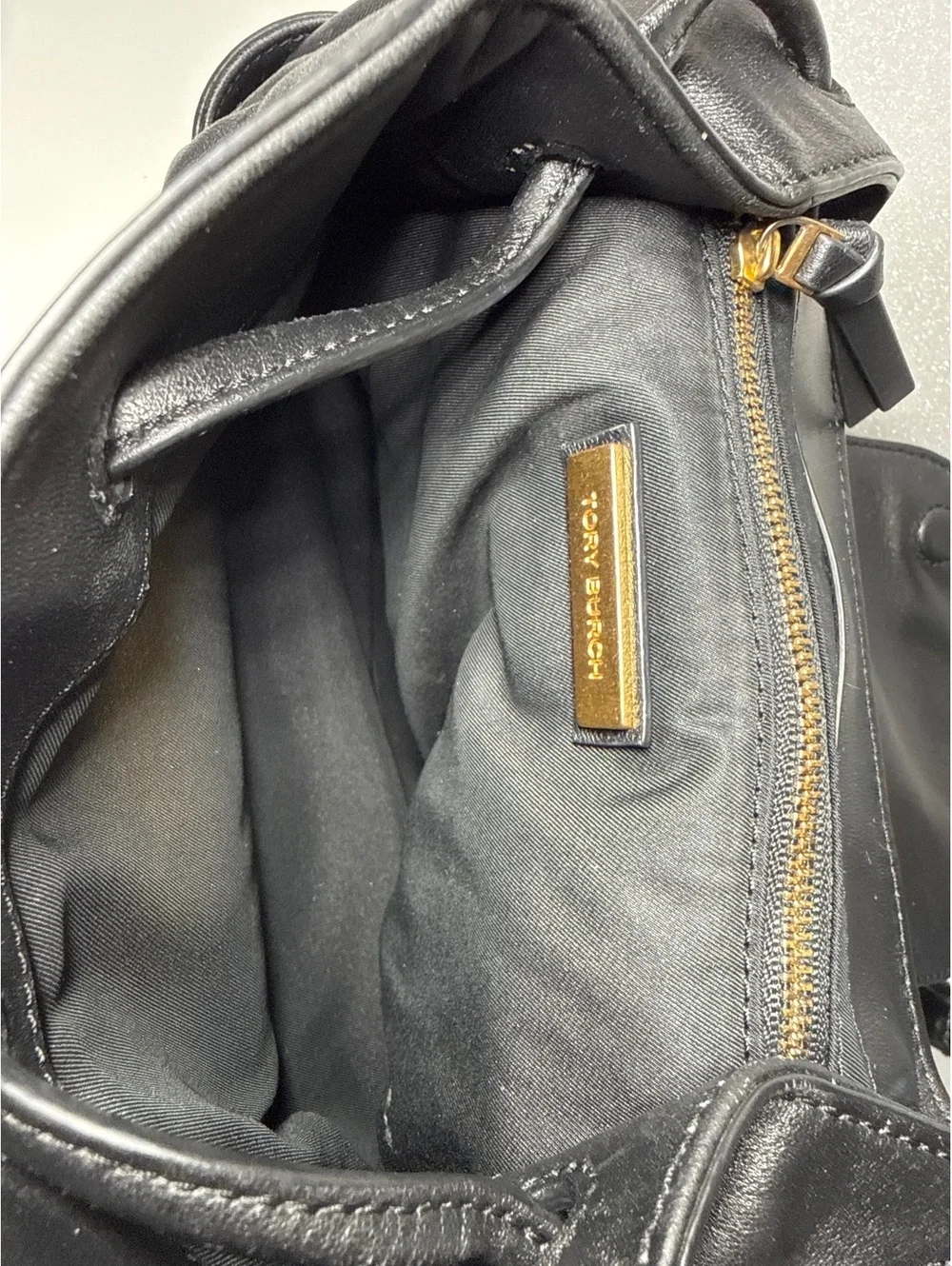 Authentic Tory Burch Black Leather Quilted Logo Backpack with Tassels